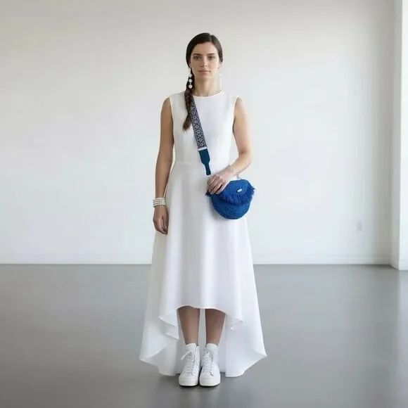 Free People Indigo Blue Macramé Crescent Bag Slouchy Tassel Crossbody, New - Picture 1 of 9